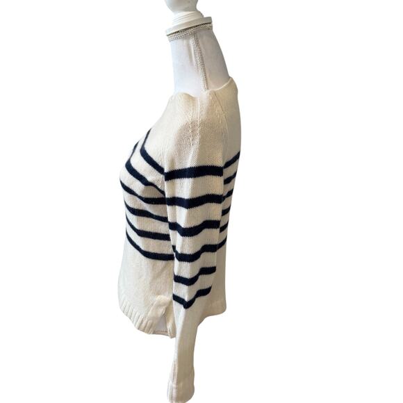 Only Mine Nautical Striped Cashmere sweater Ivory Navy Blue XS - Picture 3 of 5